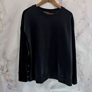 Athleta Sweatshirt Womens 1X Black Velvet Retroplush Pullover Crewneck Button